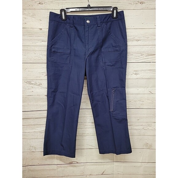 LAUREN ACTIVE‎ Ralph Lauren Women's 4 Navy Ripstop Cargo Capri Pants Cotton - Picture 1 of 10
